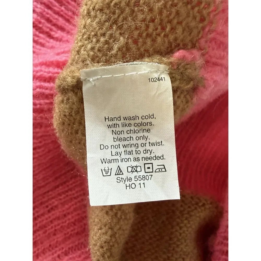 J Crew Y2K Sweater V Neck Mohair Wool Blend Pink Stripe Button Preppy Academia S
